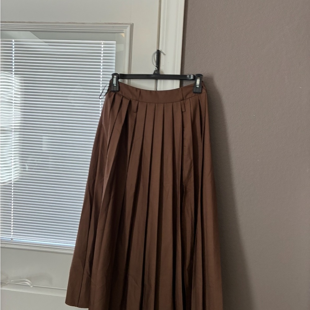 Commense Chocolate A-Line Pleated Skirt